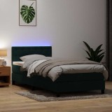 vidaXL Pat cu arcuri cu saltea și LED, verde &icirc;nchis, 80x220 cm, catifea 3317292