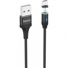 Cablu Date si Incarcare USB la MicroUSB HOCO U76 Magnetic, 2.4A, 1.2 m, Negru