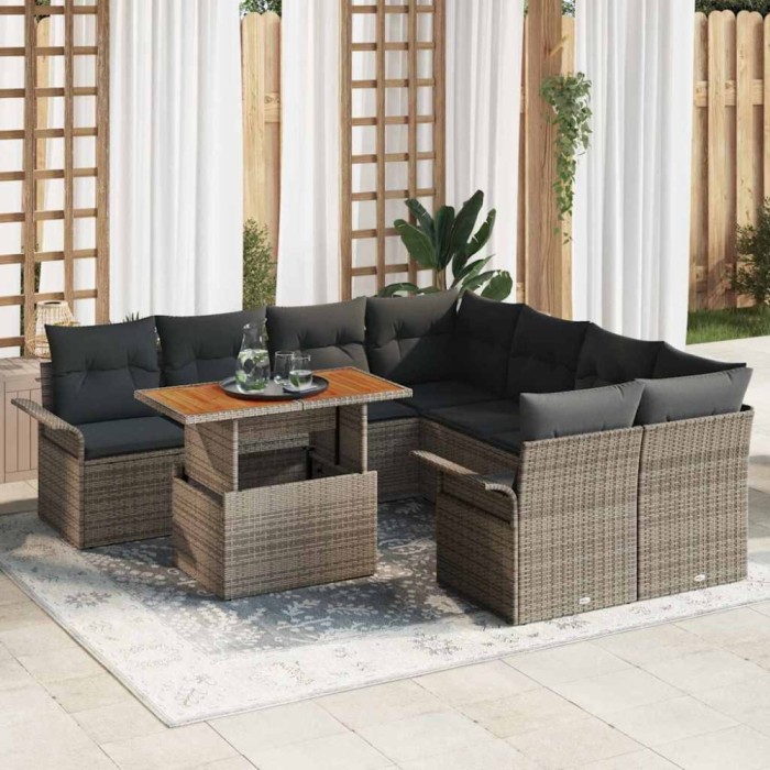 vidaXL Set de canapele pentru grădină cu pernă Manual 9 pcs Gri