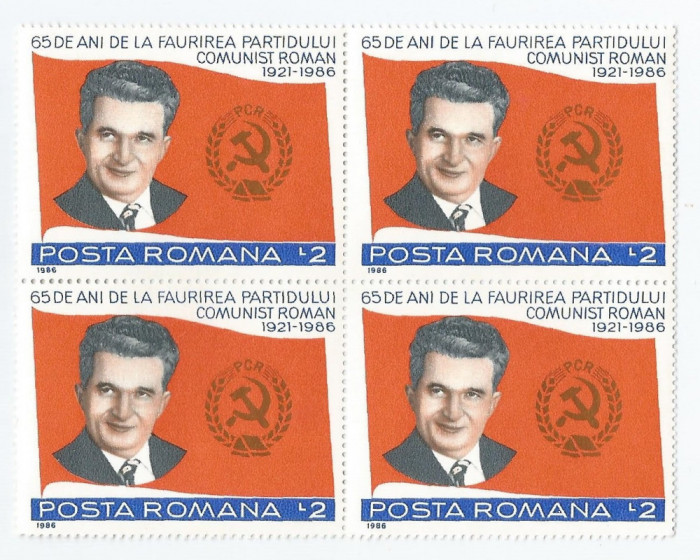 |Romania, LP 1156/1986, 65 de ani de la faurirea P.C.R., bloc 4, MNH