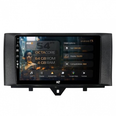 Navigatie Smart Fortwo (2010-2015) 4GB RAM Android 13 Octacore Slot Sim 4G DSP GPS Wi-FI Carplay Android Auto USB Bluetooth Waze Touchscreen 9 inch foto