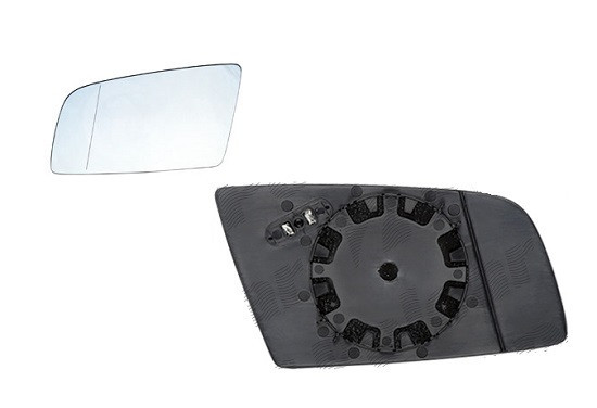 Geam oglinda exterioara cu suport fixare Bmw Seria 5 (E60/E61), 06.2003-06.2010; Seria 6 (E63/E64), 01.2004-07.2010, Stanga, incalzita; geam asferic;