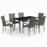 Set de servit masa pentru gradina, 7 piese, gri si negru