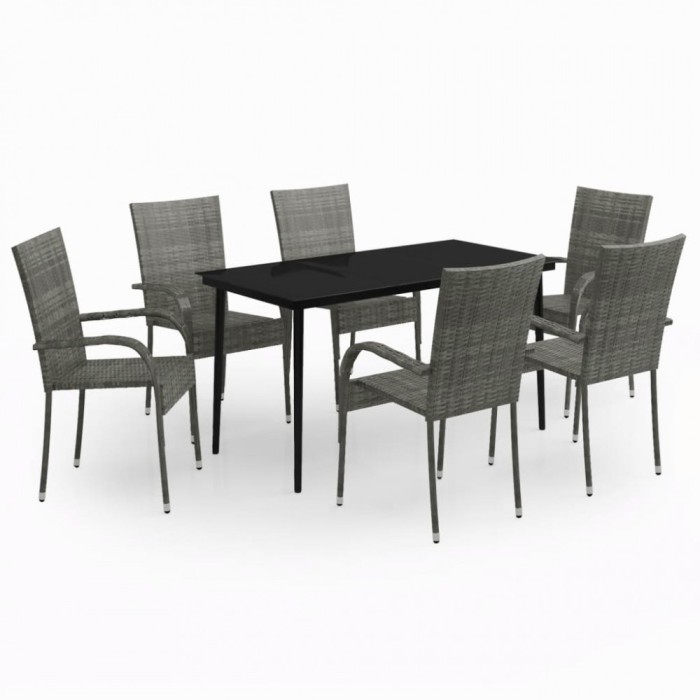 Set de servit masa pentru gradina, 7 piese, gri si negru
