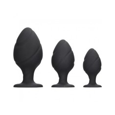 Kit 3 Dopuri Swirled Butt Plug Silicon Negru