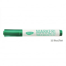 Set 12 Markere DACO Verzi Pentru Tabla Magnetica, Varf 3 mm, Marker, Marker Verde, Markere Verzi, Marker cu Cerneala Verde, Marker Nepermanent Tabla,