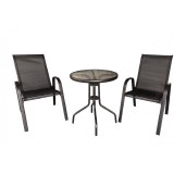 Cumpara ieftin Set 2 scaune si masa Savona pentru gradina/balcon, blat sticla, Negru, Heinner