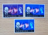 Lot 3 Timbre Vechi Antigua si Grenada 1966 - Winston Churchill, WW2 -A48