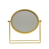 Oglinda rotunda cosmetica pe suport metalic auriu