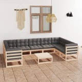 vidaXL Set mobilier grădină cu perne, 10 piese, lemn masiv de pin 3078144