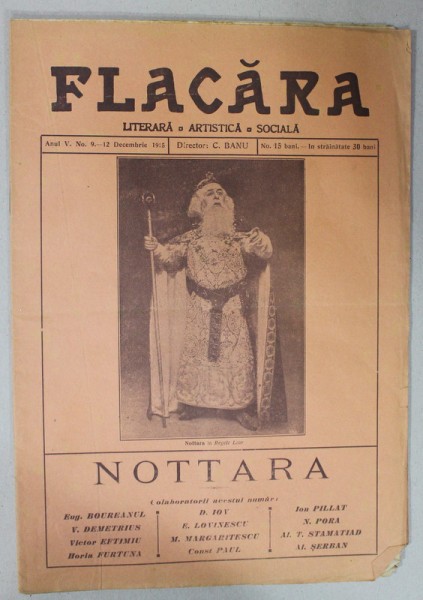 FLACARA , REVISTA LITERARA , ARTISTICA , SOCIALA , ANUL V , NR.9 , 12 DECEMBRIE , 1915
