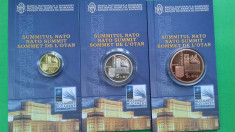 Set BNR NATO, Moneda 100 lei Aur 6.45 gr., 5 lei Argint o uncie ?i 1 leu Tombac foto