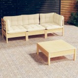 Gossi set mobilier gradina cu perne crem, 4 piese, lemn de pin