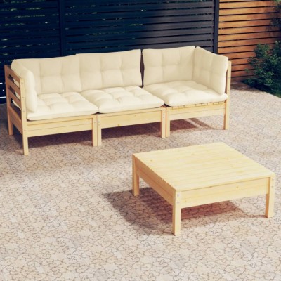 vidaXL Set mobilier grădină cu perne crem, 4 piese, lemn de pin 3096106 foto