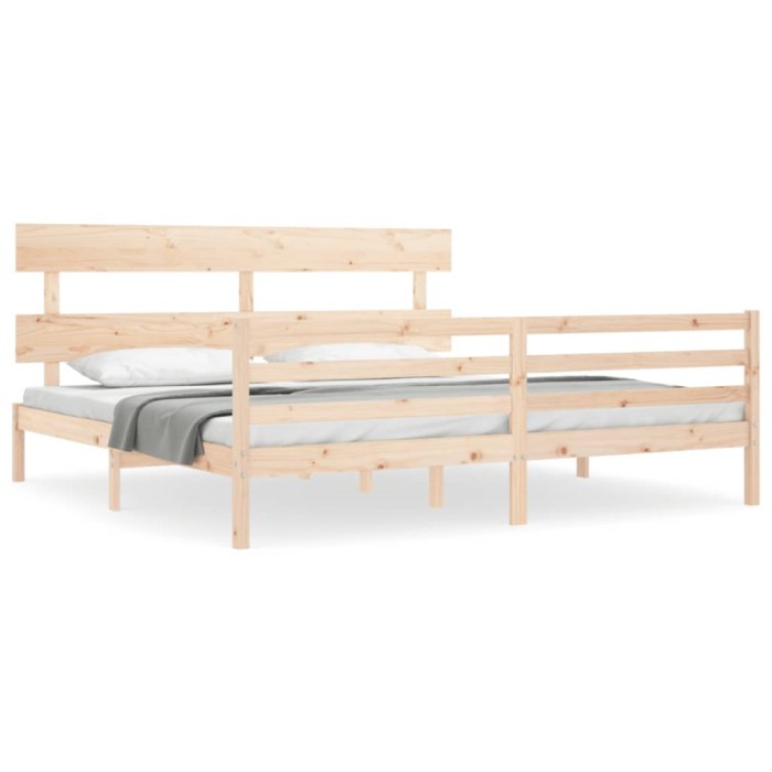Cadru de pat cu tablie Super King Size, lemn masiv