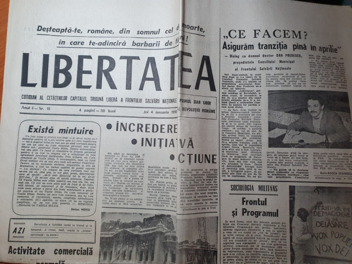 ziarul libertatea 4 ianuarie 1990-articole si foto revolutia romana