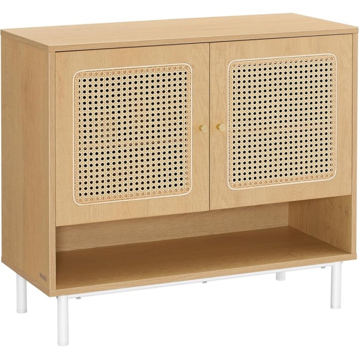 VASAGLE Raft pantofi 3 usi cu aspect ratan, cadru PAL si picioare metalice, stil boho, 80x35x70 cm, stejar bej Household NewTrend