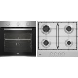Pachet plita gaz + cuptor electric Beko BBSE12130XD, SteamShine Cleaning, clasa A, Inox