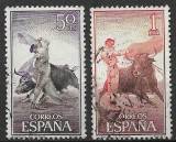 Pereche 2 Timbre Spania 1960 Luptă cu Tauri Corrida de Toros Matador 50 Cts și 1 Pta Ștampilate - A007