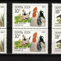 Rusia, URSS, 1990 | Păsări de curte - Animale | Serie în perechi - MNH | aph