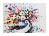 Cumpara ieftin Tablou vaza cu flori multicolore pictat manual, Ikebana, 70x50cm ulei pe panza, Valentin Pop