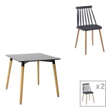 Cumpara ieftin Set dining Natali-Aurora I, Pako World, Negru-Natural, 80x80x76 cm