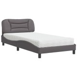 Cumpara ieftin Pat cu saltea, Hvar, gri, 100x200 cm, piele ecologica