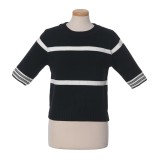 Pulover negru cu dungi albe si maneca scurta