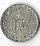 Moneda 10 cents 1963 - Africa de Sud, 5,66 g argint 0,500