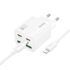 Incarcator Retea Cu Cablu Lightning HOCO N55, 20W, 3A, 2 x USB-A - 2 x USB-C, Alb, Apple