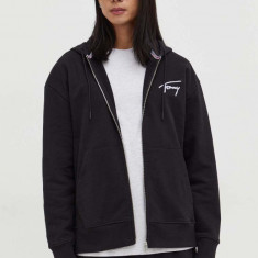 Tommy Jeans hanorac de bumbac bărbați, culoarea negru, cu glugă, uni DM0DM18402