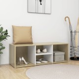 Bancă depozitare pantofi, alb &amp; stejar Sonoma, 105x35x35cm, PAL