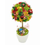 Aranjament floral personalizabil, mediu 38 cm, tip copacel pomisor cu licheni naturali stabilizati si flori criogenate si uscate in vas ceramic (Multi