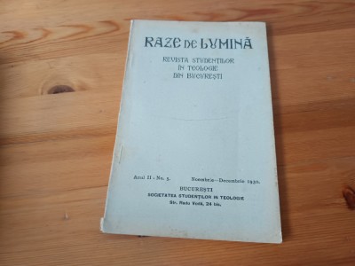RAZE DE LUMINĂ REVISTA STUDENȚILOR TEOLOGI NO.5/1930-TEXTE D.FECIORU, I.COMAN... foto