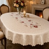 Set fata de masa alba si broderie flori - 6 persoane