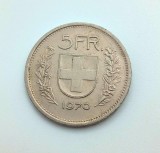 ELVETIA 5 Francs 1970 _ moneda cupru nichel _ tiraj mic, Europa, Cupru-Nichel