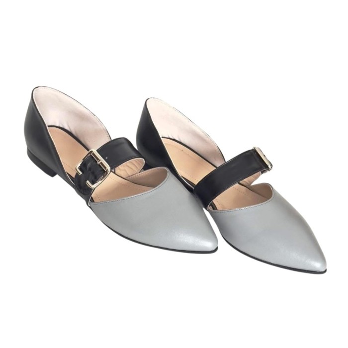 Balerini din piele decupati si cu bareta Adele Grey