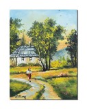 Tablou peisaj cu tarancuta pictat manual, 40x30cm ulei pe panza, Constantin Feraru