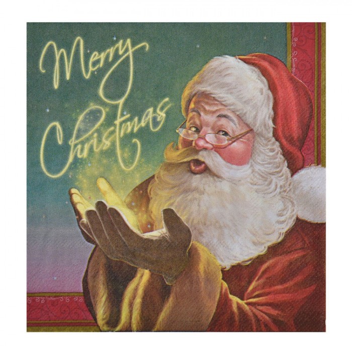 șervețele de Masă, Model Moș Crăciun, Mesaj &quot;Merry Christmas&quot;, 33x33cm, Set 20 Bucăți, Roșu și Verde, 2 Straturi