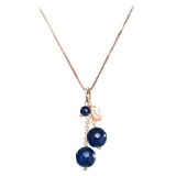 Colier Argint 925 Placat Aur Roz cu Agat Albastru Safir Cherry, Pandantiv 3cm, Reglabil 40-47cm, Marak&amp;ograve; Made in Italy