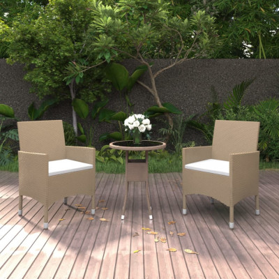 vidaXL Set mobilier de grădină, 3 piese, bej, poliratan foto
