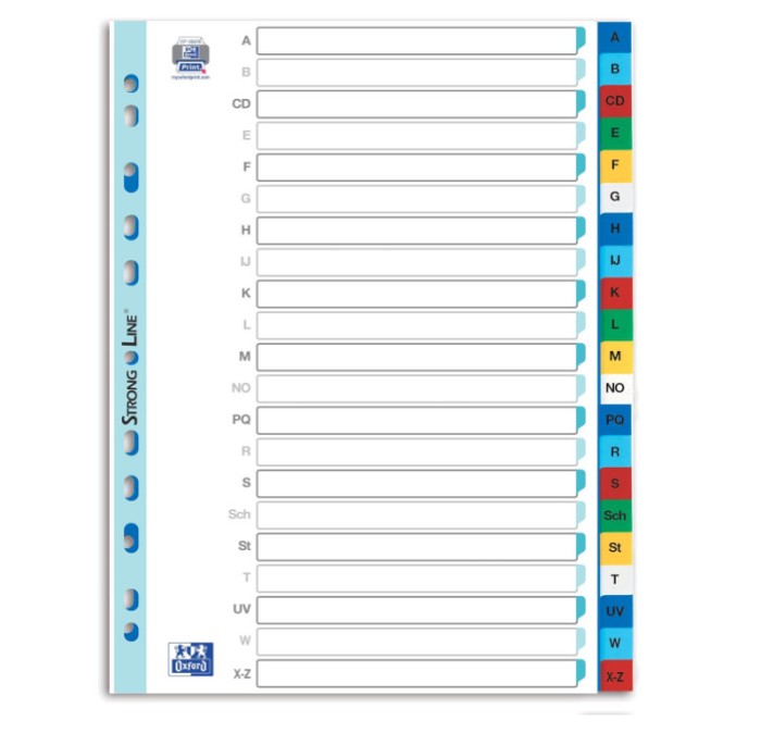 Separatoare pentru mape Oxford Strong-Line Index A4 A-Z, 21 de bucati, multicolor - RESIGILAT