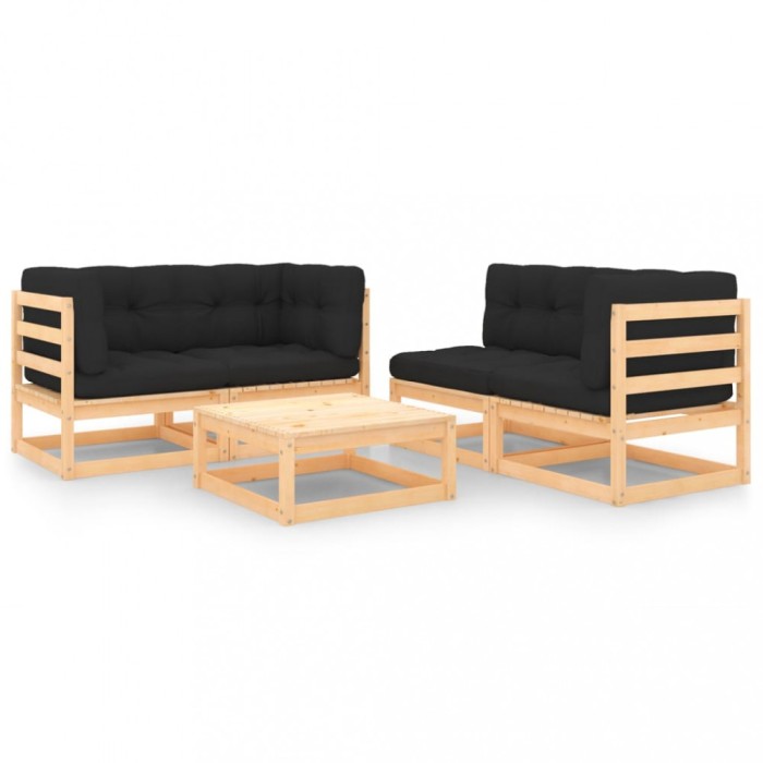 Gossi set mobilier de gradina cu perne, 5 piese, lemn masiv de pin