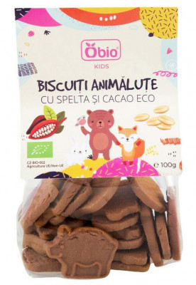 Biscuiti Animalute cu Spelta si Cacao Eco 100 grame Obio foto
