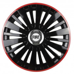 Set 4 capace roti Red/Black cu inel cromat pentru gama auto Fiat, R15