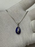 LANT + PANDANTIV AUR alb 14K - OU de Paste + Email Albastru - Model Faberge - Grecia !