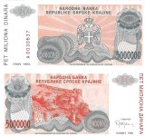 CROATIA - Republica Sarba KRAJINA - KNIN , 5000000 / 5.000.000 DINARI / DINARA 1993 , P-R24a , UNC , necirculata