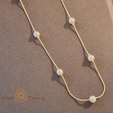 Colier clasic cu perle eco, placat cu aur, stantat , 50 cm, eleganta atemporala
