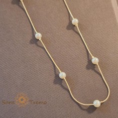 Colier clasic cu perle eco, placat cu aur, stantat , 50 cm, eleganta atemporala