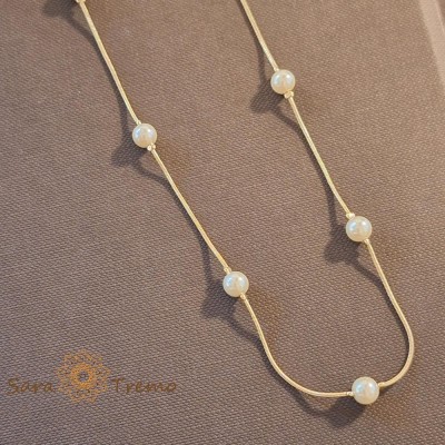 Colier clasic cu perle eco, placat cu aur, stantat , 50 cm, eleganta atemporala foto